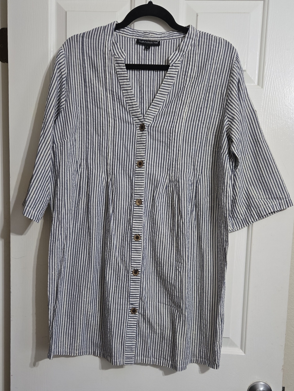 Club Collection Navy & White Stripe Button-Down Tunic Shirt